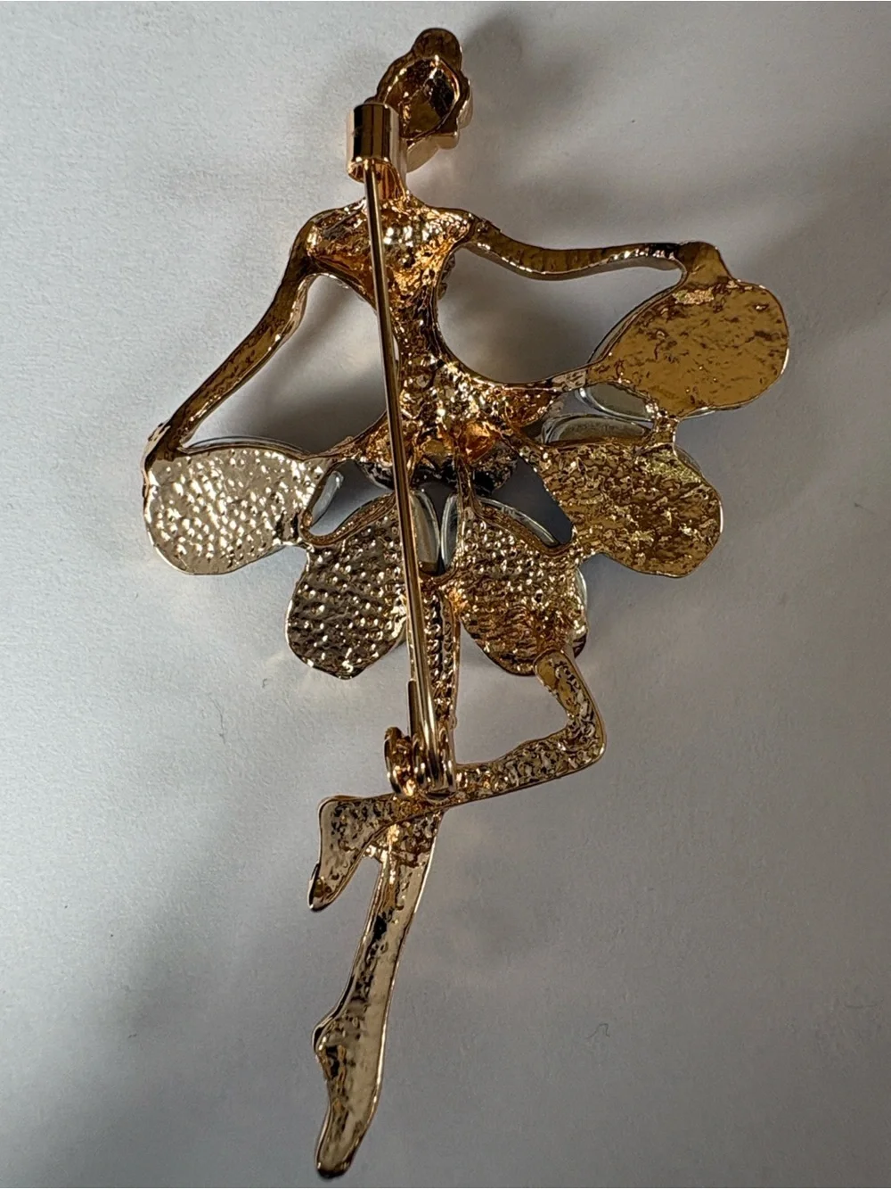 Gold-Tone Ballerina Brooch with Navy Crystal Accents